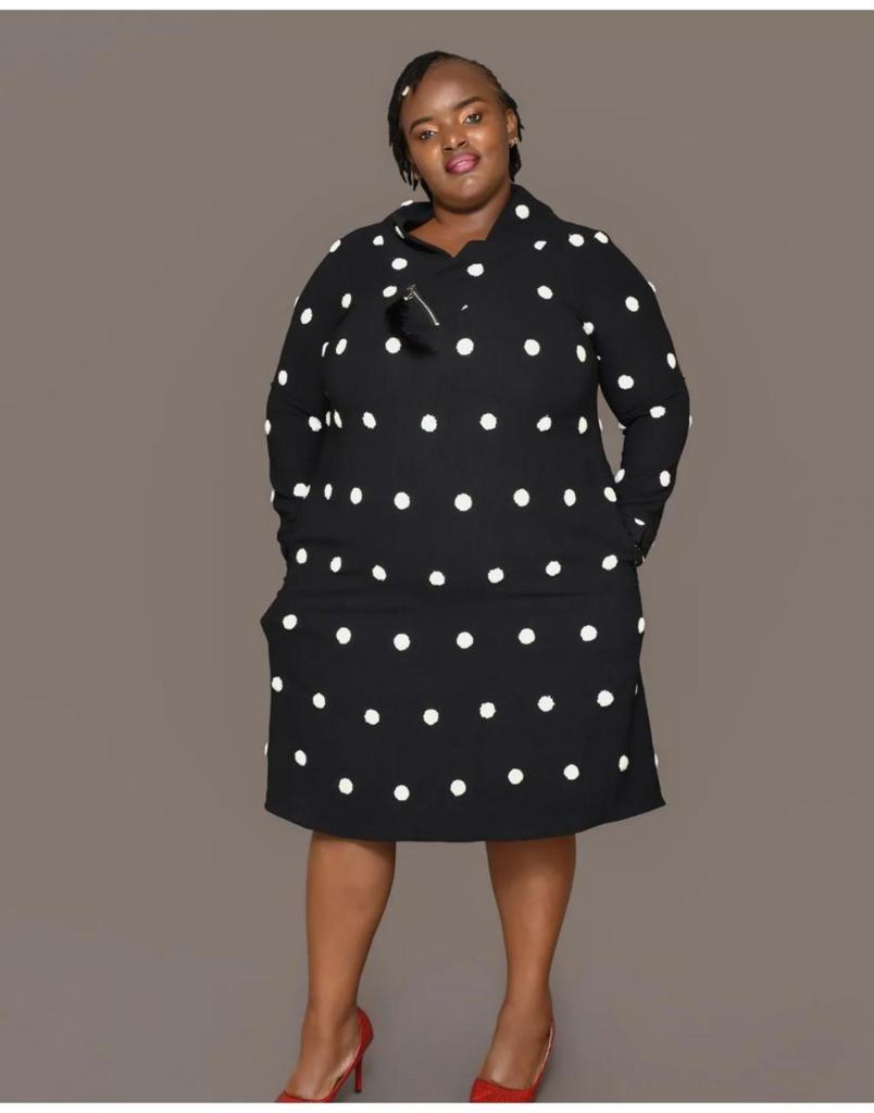 Cotton Black and White Free Polka-dot Dress